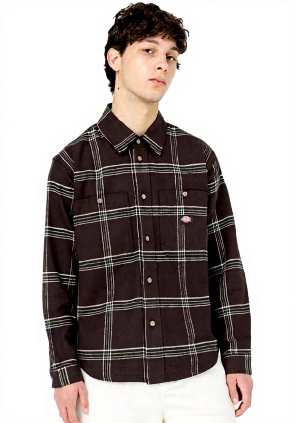 Camicia Dickies Warrenton Flanella Cotone Uomo Marrone Scuro