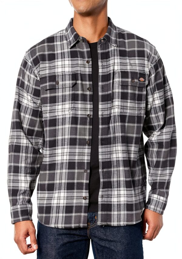 Camicia uomo flanella cotone vestibilità rilassata bottoni-0