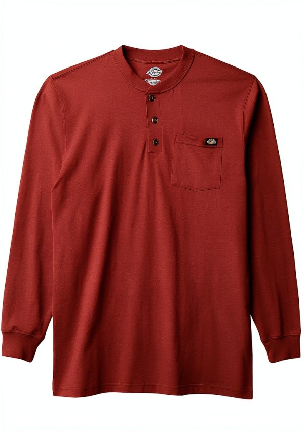 Dickies Henley Pesante Uomo Maglia Jersey 100 Cotone Maniche