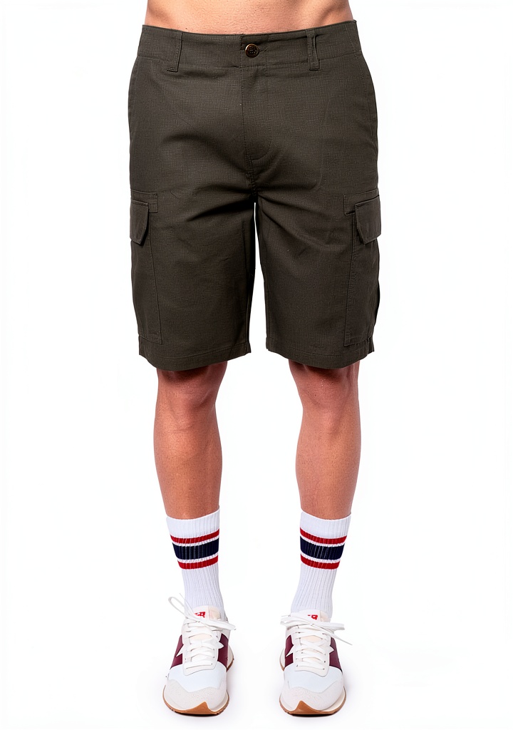 Uomo che utilizza le Bermuda Dickies Verde Militare durante un'attività di bricolage in giardino