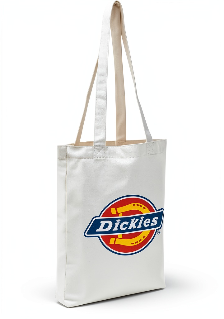 Borsa tote Dickies ecru mostrata in un ambiente d'ufficio