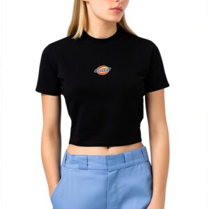 T-shirt Donna Dickies Nero Logo Casual Crop Fit-0
