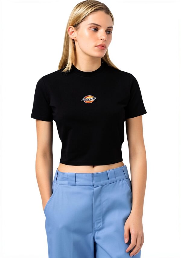 T-shirt Donna Dickies Nero Logo Casual Crop Fit-0