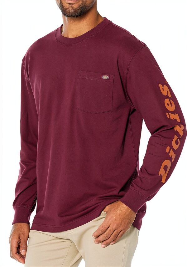 Dickies Long Sleeve Wordmark Graphic T-Shirt Uomo Borgogna-0